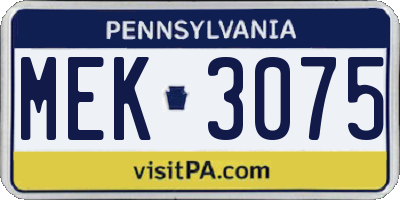 PA license plate MEK3075