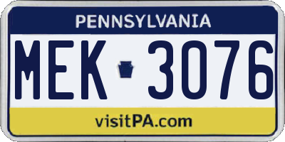 PA license plate MEK3076