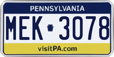 PA license plate MEK3078