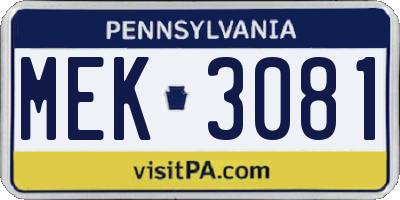 PA license plate MEK3081
