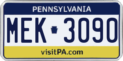 PA license plate MEK3090