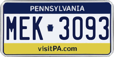 PA license plate MEK3093