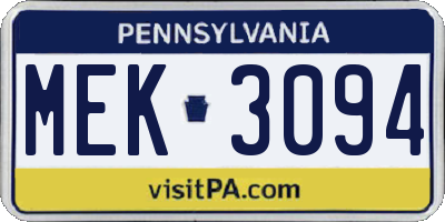 PA license plate MEK3094