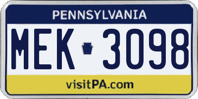 PA license plate MEK3098