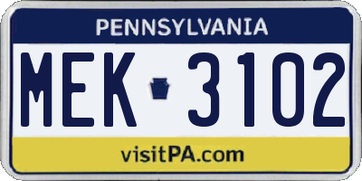 PA license plate MEK3102