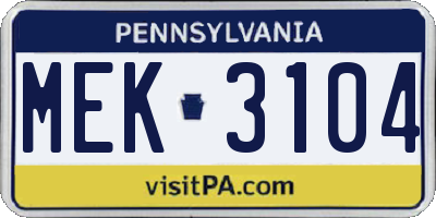PA license plate MEK3104