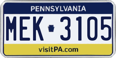 PA license plate MEK3105