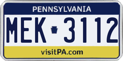 PA license plate MEK3112