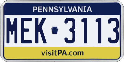PA license plate MEK3113