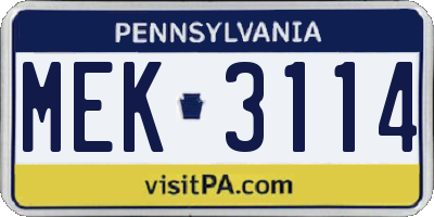 PA license plate MEK3114