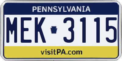 PA license plate MEK3115