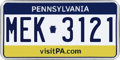 PA license plate MEK3121