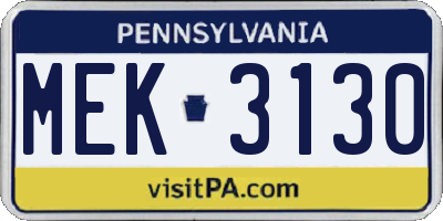 PA license plate MEK3130