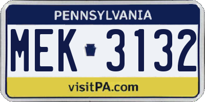 PA license plate MEK3132