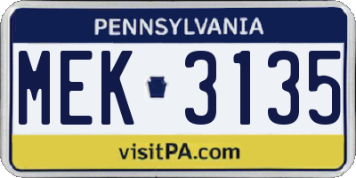 PA license plate MEK3135