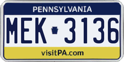 PA license plate MEK3136