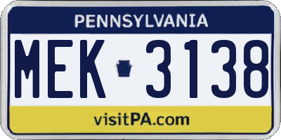 PA license plate MEK3138