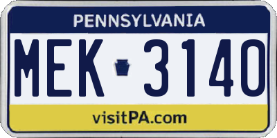 PA license plate MEK3140