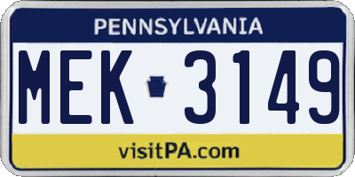 PA license plate MEK3149