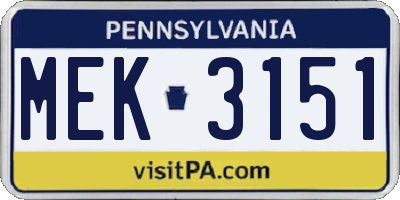 PA license plate MEK3151