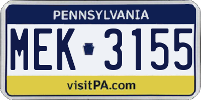 PA license plate MEK3155