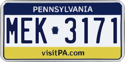 PA license plate MEK3171