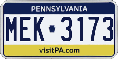 PA license plate MEK3173