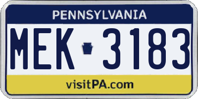 PA license plate MEK3183
