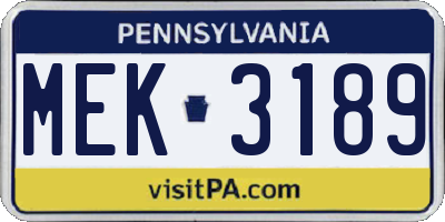 PA license plate MEK3189