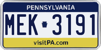 PA license plate MEK3191
