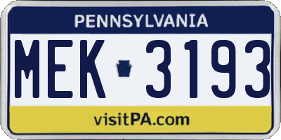 PA license plate MEK3193