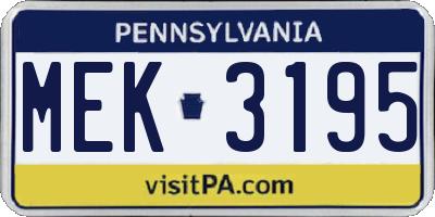 PA license plate MEK3195