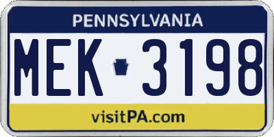 PA license plate MEK3198