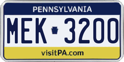 PA license plate MEK3200