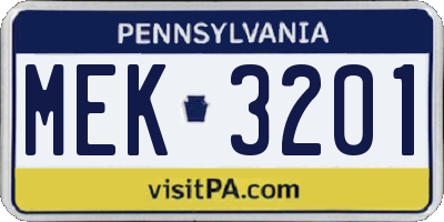 PA license plate MEK3201