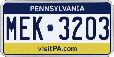 PA license plate MEK3203