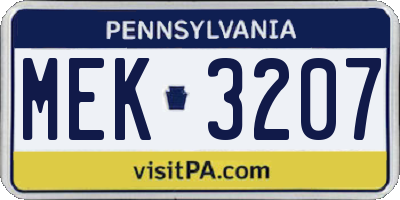 PA license plate MEK3207
