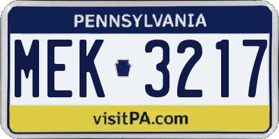 PA license plate MEK3217