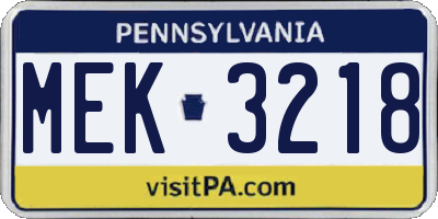 PA license plate MEK3218