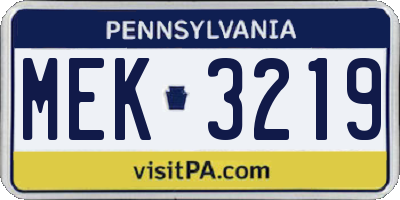 PA license plate MEK3219