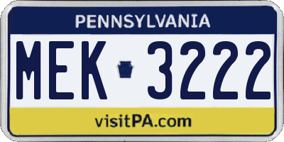 PA license plate MEK3222