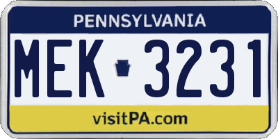PA license plate MEK3231