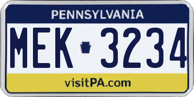 PA license plate MEK3234