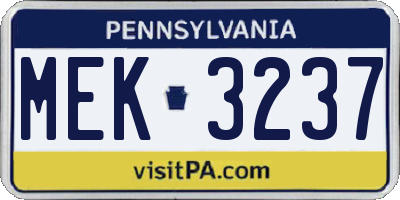 PA license plate MEK3237