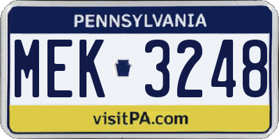 PA license plate MEK3248