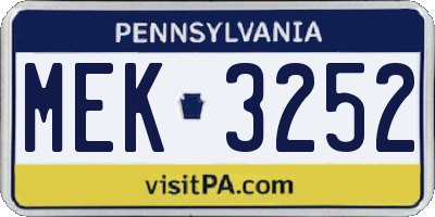 PA license plate MEK3252