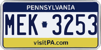 PA license plate MEK3253