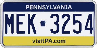 PA license plate MEK3254