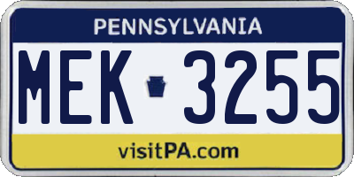 PA license plate MEK3255