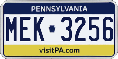 PA license plate MEK3256